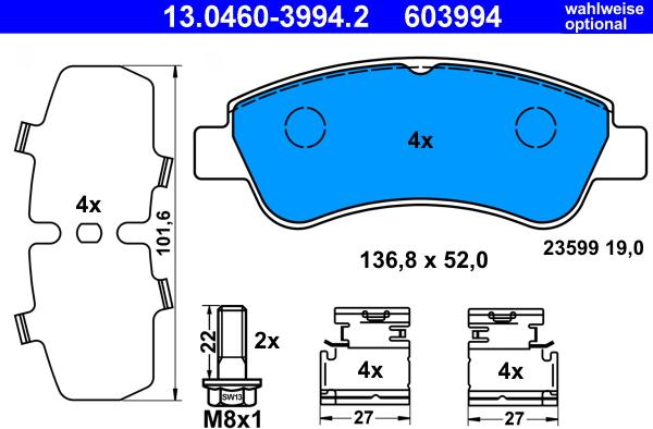 ATE 13.0460-3994.2 - Set placute frana,frana disc aaoparts.ro