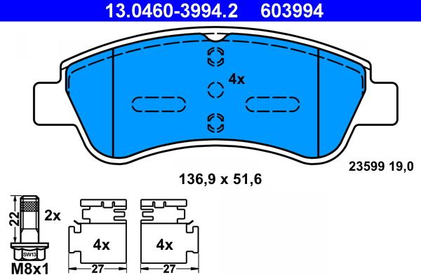 ATE 13.0460-3994.2 - Set placute frana,frana disc aaoparts.ro