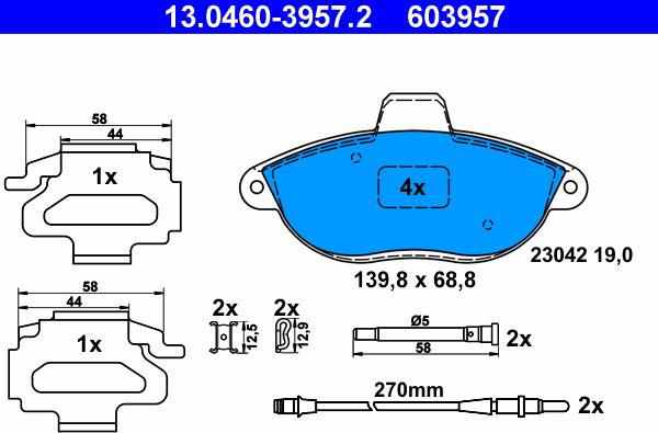 ATE 13.0460-3957.2 - Set placute frana,frana disc aaoparts.ro