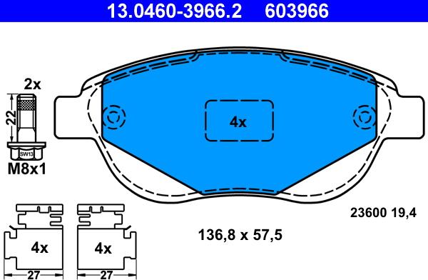 ATE 13.0460-3966.2 - Set placute frana,frana disc aaoparts.ro