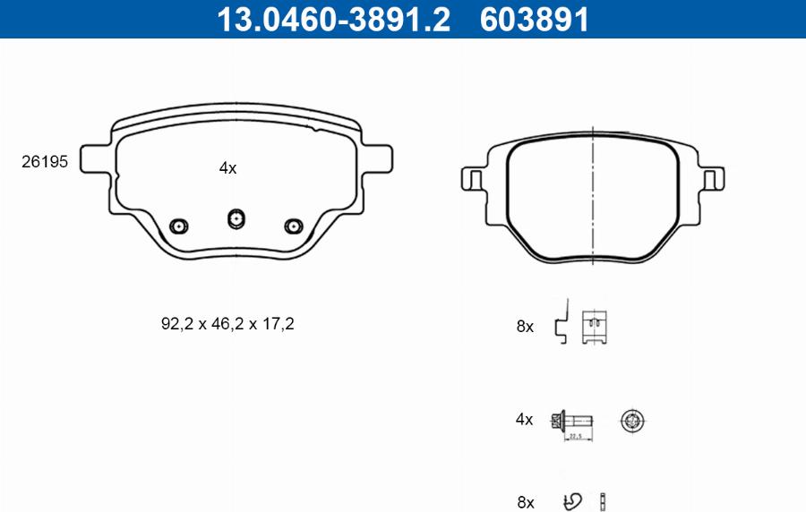 ATE 13.0460-3891.2 - Set placute frana,frana disc aaoparts.ro