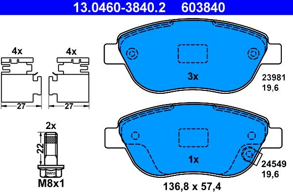 ATE 13.0460-3840.2 - Set placute frana,frana disc aaoparts.ro