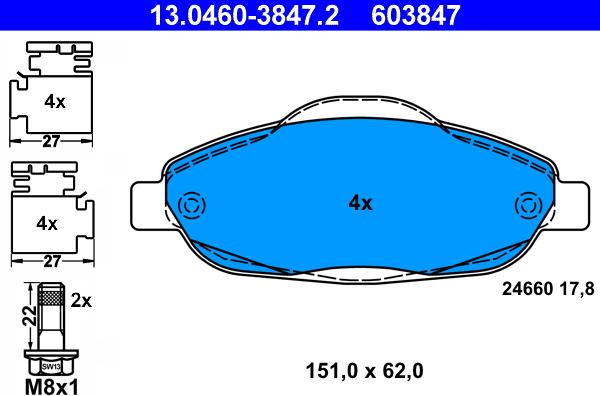 ATE 13.0460-3847.2 - Set placute frana,frana disc aaoparts.ro