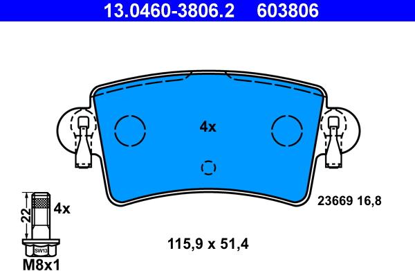 ATE 13.0460-3806.2 - Set placute frana,frana disc aaoparts.ro