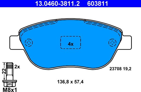 ATE 13.0460-3811.2 - Set placute frana,frana disc aaoparts.ro