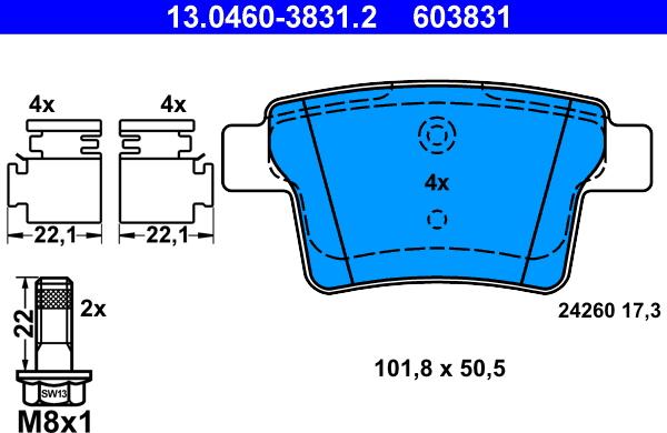 ATE 13.0460-3831.2 - Set placute frana,frana disc aaoparts.ro