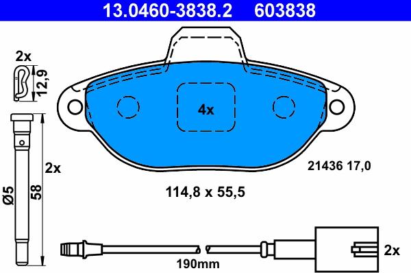 ATE 13.0460-3838.2 - Set placute frana,frana disc aaoparts.ro