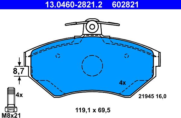 ATE 13.0460-2821.2 - Set placute frana,frana disc aaoparts.ro