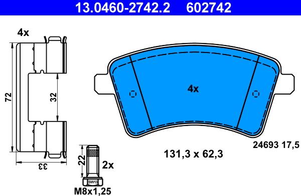 ATE 13.0460-2742.2 - Set placute frana,frana disc aaoparts.ro