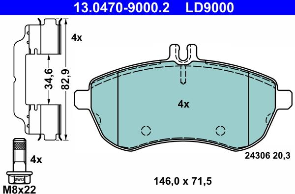 ATE 13.0470-9000.2 - Set placute frana,frana disc aaoparts.ro