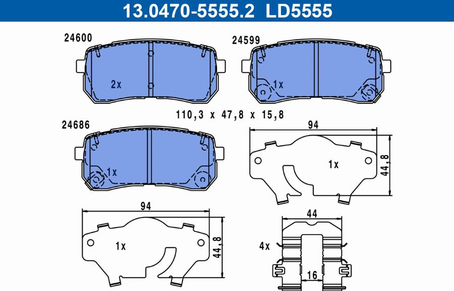 ATE 13.0470-5555.2 - Set placute frana,frana disc aaoparts.ro