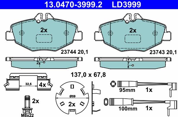 ATE 13.0470-3999.2 - Set placute frana,frana disc aaoparts.ro