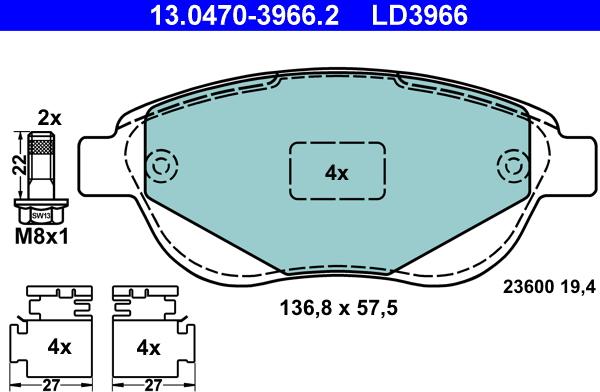 ATE 13.0470-3966.2 - Set placute frana,frana disc aaoparts.ro