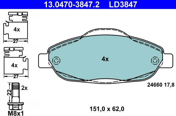 ATE 13.0470-3847.2 - Set placute frana,frana disc aaoparts.ro