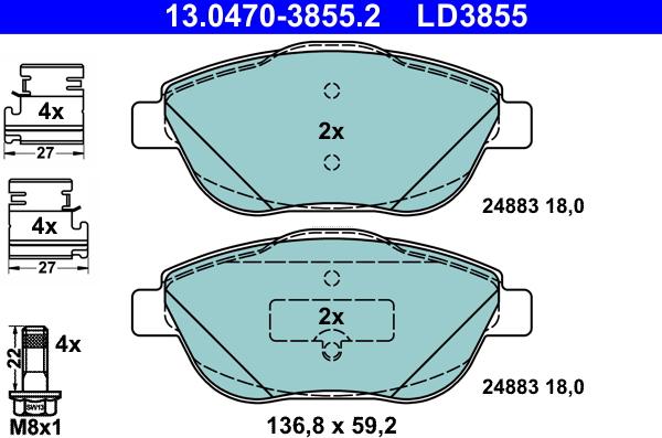 ATE 13.0470-3855.2 - Set placute frana,frana disc aaoparts.ro