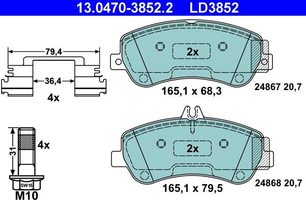 ATE 13.0470-3852.2 - Set placute frana,frana disc aaoparts.ro