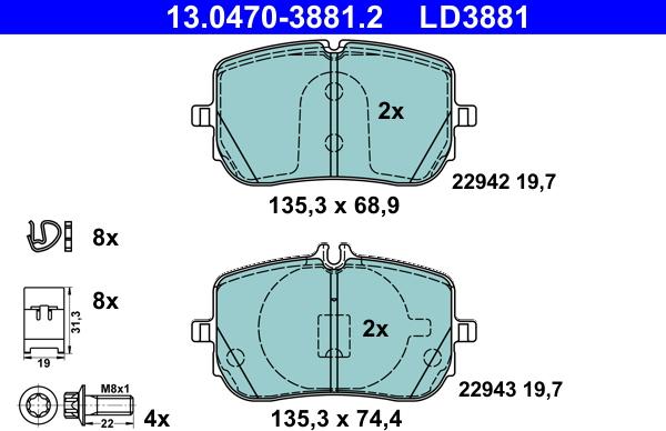 ATE 13.0470-3881.2 - Set placute frana,frana disc aaoparts.ro