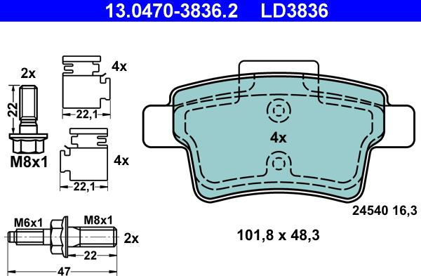 ATE 13.0470-3836.2 - Set placute frana,frana disc aaoparts.ro