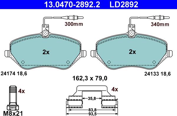 ATE 13.0470-2892.2 - Set placute frana,frana disc aaoparts.ro