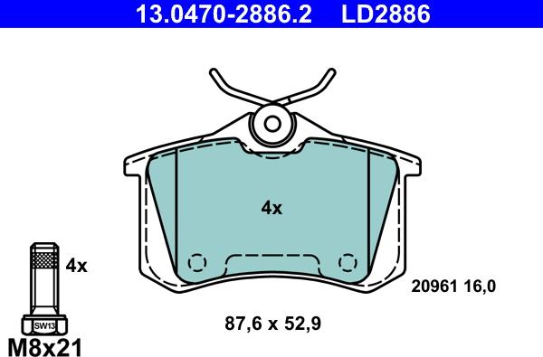 ATE 13.0470-2886.2 - Set placute frana,frana disc aaoparts.ro