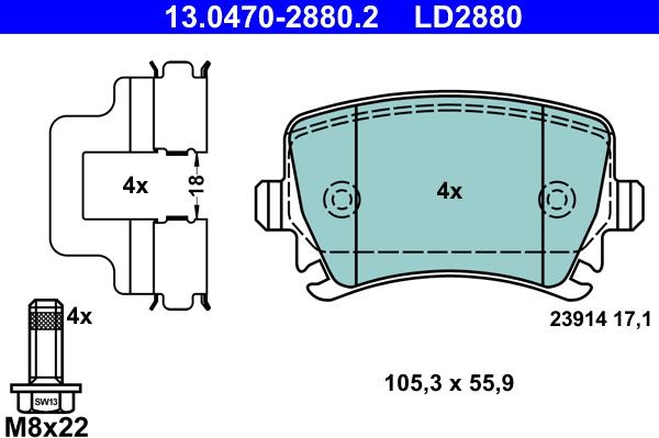 ATE 13.0470-2880.2 - Set placute frana,frana disc aaoparts.ro