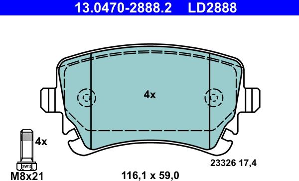 ATE 13.0470-2888.2 - Set placute frana,frana disc aaoparts.ro