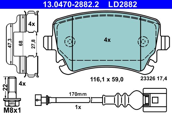 ATE 13.0470-2882.2 - Set placute frana,frana disc aaoparts.ro