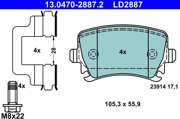 ATE 13.0470-2887.2 - Set placute frana,frana disc aaoparts.ro