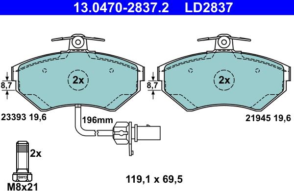 ATE 13.0470-2837.2 - Set placute frana,frana disc aaoparts.ro