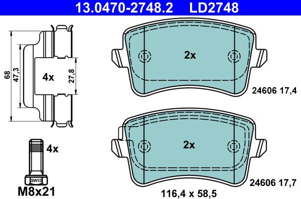 ATE 13.0470-2748.2 - Set placute frana,frana disc aaoparts.ro