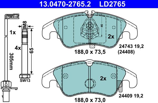 ATE 13.0470-2765.2 - Set placute frana,frana disc aaoparts.ro