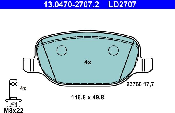 ATE 13.0470-2707.2 - Set placute frana,frana disc aaoparts.ro