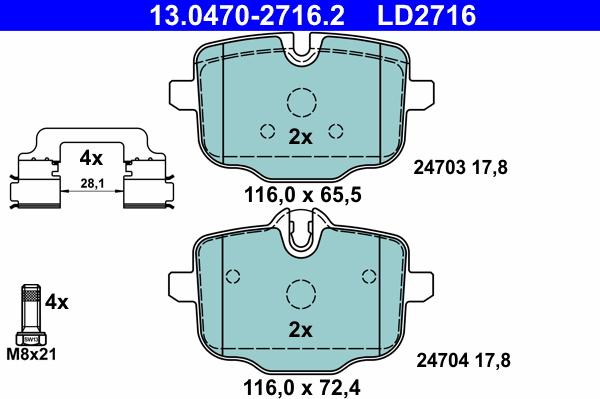 ATE 13.0470-2716.2 - Set placute frana,frana disc aaoparts.ro