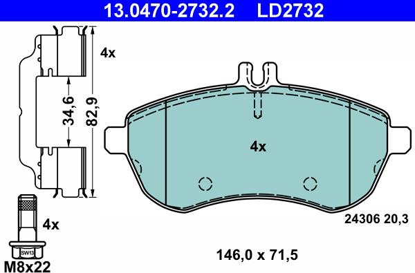 ATE 13.0470-2732.2 - Set placute frana,frana disc aaoparts.ro