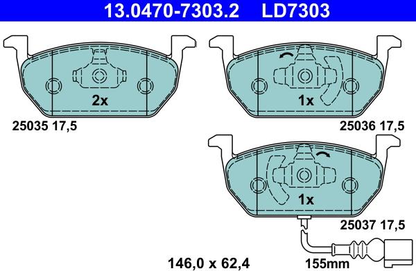 ATE 13.0470-7303.2 - Set placute frana,frana disc aaoparts.ro