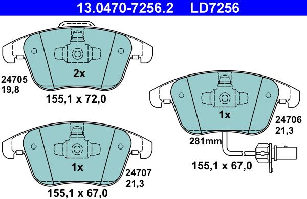 ATE 13.0470-7256.2 - Set placute frana,frana disc aaoparts.ro