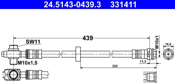 ATE 24.5143-0439.3 - Furtun frana aaoparts.ro