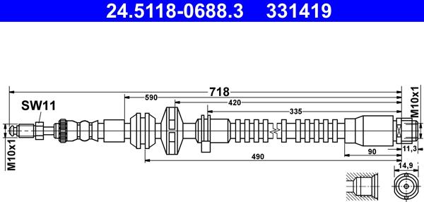 ATE 24.5118-0688.3 - Furtun frana aaoparts.ro