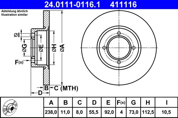 ATE 24.0111-0116.1 - Disc frana aaoparts.ro