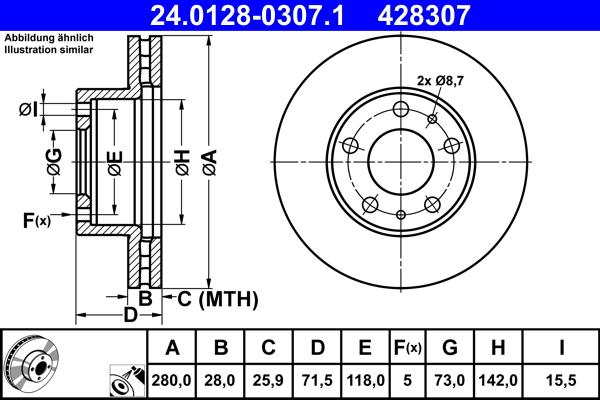 ATE 24.0128-0307.1 - Disc frana aaoparts.ro