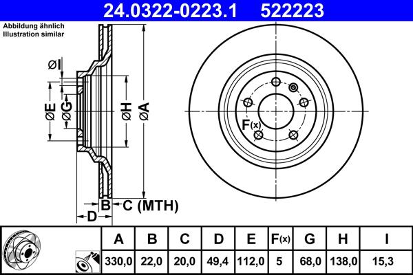 ATE 24.0322-0223.1 - Disc frana aaoparts.ro