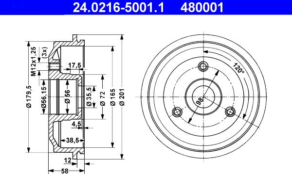 ATE 24.0216-5001.1 - Tambur frana aaoparts.ro