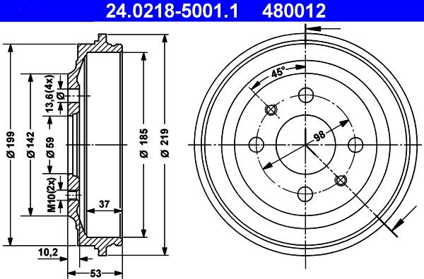 ATE 24.0218-5001.1 - Tambur frana aaoparts.ro