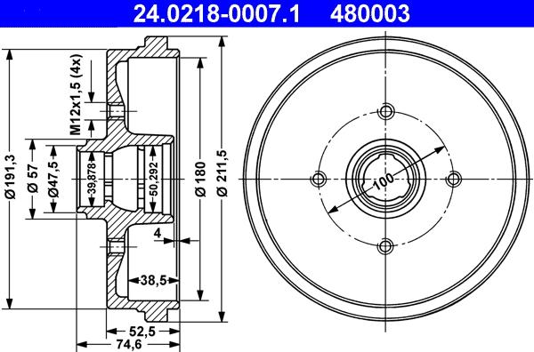 ATE 24.0218-0007.1 - Tambur frana aaoparts.ro