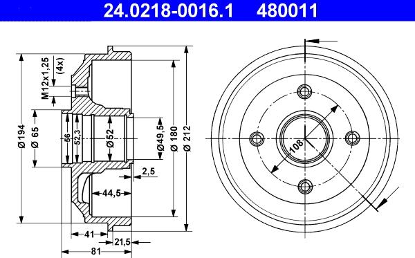 ATE 24.0218-0016.1 - Tambur frana aaoparts.ro