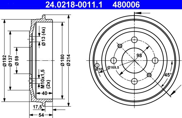 ATE 24.0218-0011.1 - Tambur frana aaoparts.ro