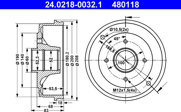 ATE 24.0218-0032.1 - Tambur frana aaoparts.ro
