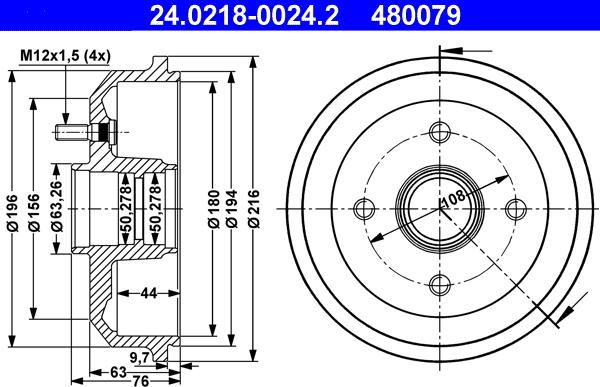 ATE 24.0218-0024.2 - Tambur frana aaoparts.ro