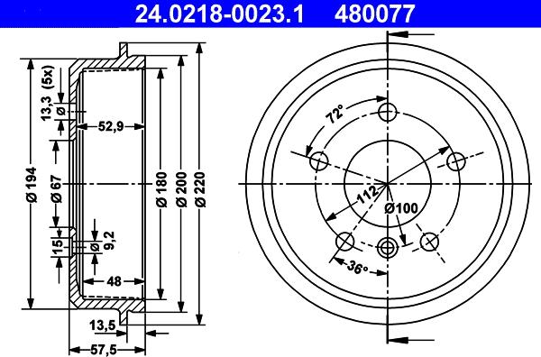 ATE 24.0218-0023.1 - Tambur frana aaoparts.ro