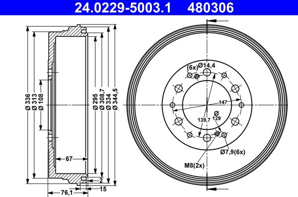 ATE 24.0229-5003.1 - Tambur frana aaoparts.ro